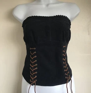 Black needlecord Corset bustier top 12 Lace up Strapless Vibe - Picture 1 of 4