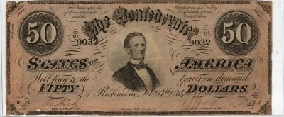 T-66 PF-2 1864 $50 Confederate Paper Money - Image 1 of 2