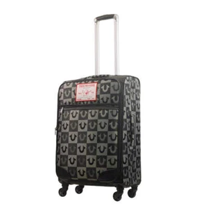 True Religion Black 27" Soft Sided Logo Checkered Spinner Luggage - Picture 1 of 5