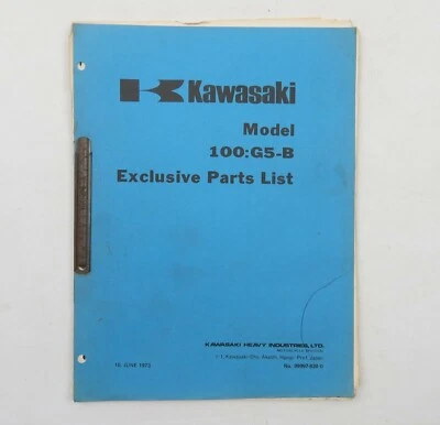 Kawasaki Model 100:G5-B Exclusive Parts List Factory Parts Catalogue 1973 - Image 1 of 3