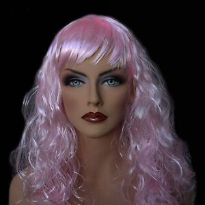 18" Long Baby Pink Synthetic Curly Wavy Hair Wig for Cosplay Party Fancy Dress