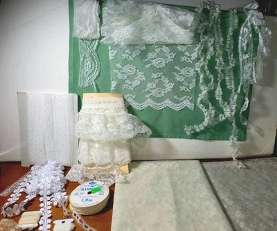 Lote vintage de encaje blanco variedad ribete y tela Foto 1 de 4