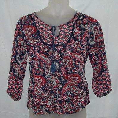 Navy Blue Paisley Sz Large Blouse Sheer High Low Roomy Boho Shirt GIRL KRAZY Foto 1 de 3
