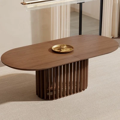 Walnut Oval Dining Table for 4-8 People 79" Large Kitchen Table w Sturdy Base - Image 1 of 4