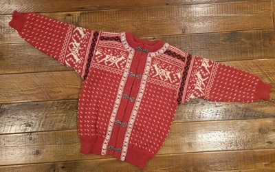 Кардиган Dale Of Norway размер 10 красный шерстяной свитер олень Fair Isle винтажный вязаный - Изображение 1 из 4
