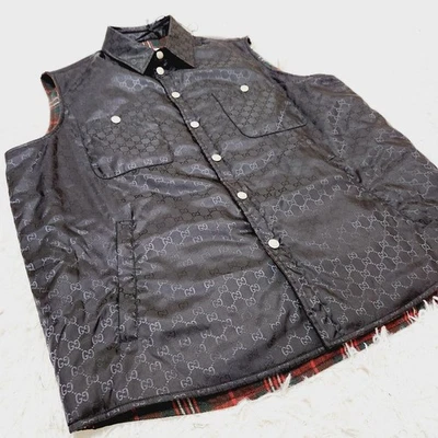 Gucci GG Patrón Nylon Chaleco Sin Usar Negro Talla 44/M-L Moda Auténtica - Imagen 1 de 4