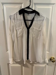 Express Black and White Sheer Women's Button-up Blouse ~ XS ~ EUC - Picture 1 of 5