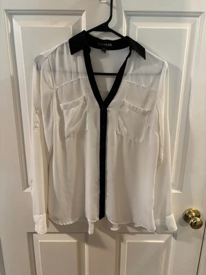 Express Black and White Sheer Women's Button-up Blouse ~ XS ~ EUC - Image 1 of 4