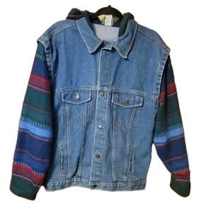 Vintage 90s Northwest Territory Women's Hooded Denim Jean Jacket Fleece Sleeves - Picture 1 of 10