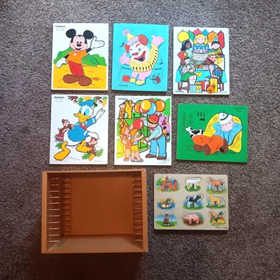 Vintage Lot of Playskool Wood Puzzles Melissa & Doug Wooden Puzzle Storage Case - Image 1 of 4