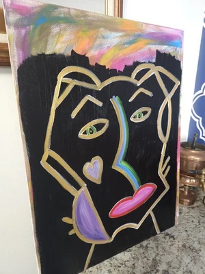 超现实主义人偶亮色金色帆布 18 英寸 x 24 英寸原版签名帆布 — 第 1/4 张图片