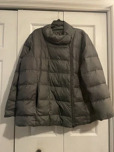 Womens Eileen Fisher Mock Neck  Grey  Down Puffer Coat Jacket Size 2X - Picture 1 of 13