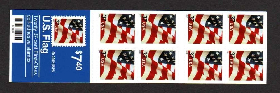 USA Scott 3636De Complete Self Adhesive Pane, 37¢ Flag, Plate V2222 - Image 1 of 1