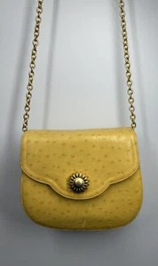 Theodore Damen gelbe Mini Flap Schultertasche Straußenleder gute Ketten - Bild 1 von 13