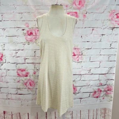 Fossil Women's Sleeveless White & Tan Striped Sequin Mini Tank Dress Size M Foto 1 de 4