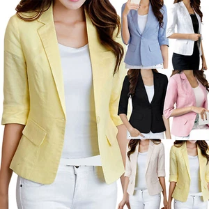 Womens Casual Outwear 3/4 Sleeve OL Suit Cardigan Slim Blazer Jacket Coat Tops L - Picture 1 of 36