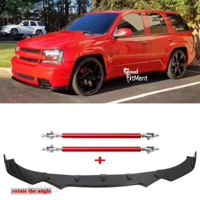 For Chevy Trailblazer SS GLOSSY BLACK Front Bumper Lip Splitter Strut Rods Red - Image 1 of 4