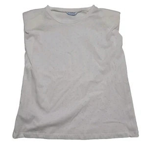 New MAYORAL White Sleeveless Studded Shirt With Shoulder Pads Girls Sz 12  - Picture 1 of 6