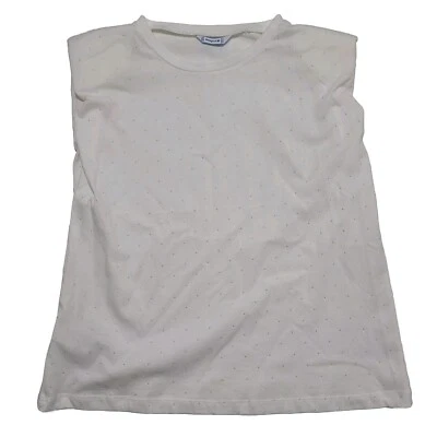 New MAYORAL White Sleeveless Studded Shirt With Shoulder Pads Girls Sz 12  - Image 1 of 4