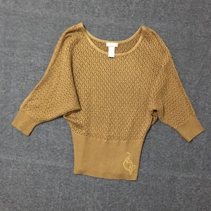 Baby Phat Womens Sweater Large Gold Top Open Knit Logo - Picture 1 of 11