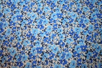 1-1/2 YARDS - BLUE AND WHITE FLORAL WITH BLACK ACCENTS - 100% COTTON FABRIC  - Image 1 of 3
