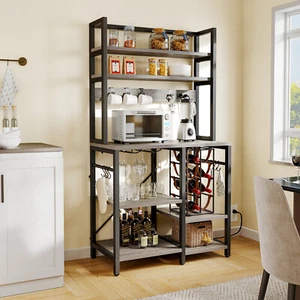 6-Tier Kitchen Bakers Rack Microwave Stand w/ Power Outlet & Wine Glass Holder - Picture 1 of 8