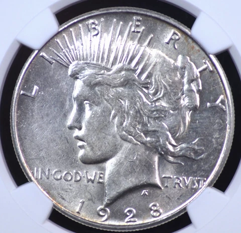 1928 S PEACE DOLLAR NGC VERY CHOICE ABOUT UNCIRCULATED 58 BRIGHT FROSTY WHITE Cover