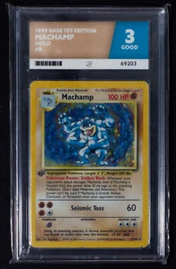 Pokemon Base Set 1999 primera edición 8/102 Machamp Holo raro Ace 3 bueno - Imagen 1 de 5