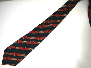 Vtg Giorgio Mens Necktie Tie Navy Blue Red Gold Belts Chain Link 57" Spain Wide - Picture 1 of 5
