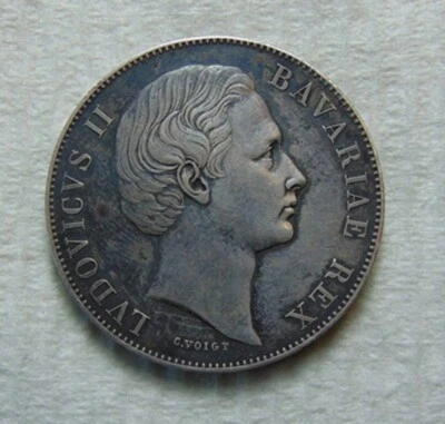 GERMANY KINGDOM OF BAVARIA 1865 (ND) 1 VEREINSTHALER .900 SILVER COIN ~ LOUIS II - Image 1 of 4