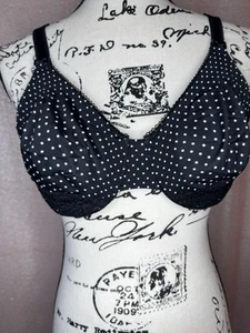 Olga Bra 38C Luxury Lift Underwire Black White Polka Dot Unlined 35063 Lace - Picture 1 of 12