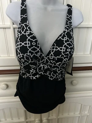 Traje de baño Tankini Profile by Gottex 16W Casablanca blanco y negro TOP NUEVO CON ETIQUETAS -#209 Foto 1 de 4