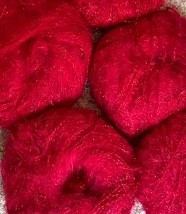 Lot 5 skeins Soft Long Hair Fur Mohair Metalic Raspberry Red France Yarn No tags - Picture 1 of 6