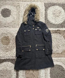 Rocawear Parka Women’s XL Black Fur Hood Gold Accents Zip Pockets Street Jacket - Picture 1 of 5