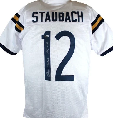 Jersey estilo universitario blanco firmado por Roger Staubach con Insc.-Beckett con holograma Foto 1 de 4