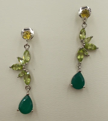 Peridot, Achat - Ohrringe, Ohrhänger, Ohrstecker     Sterlingsilber 925 - Bild 1 von 4
