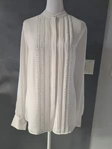 NWT WHBM Sz L/14 Timeless Pleated Front Button Down Blouse Top Orig Price $104 - Picture 1 of 12