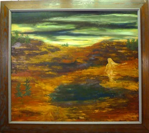 MONOGRAM SIGNED! MOORE LANDSCAPE AT SUNSET WITH FIGURES. NO RESERVE - Picture 1 of 7