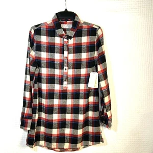 NEW Jachs Top Womens Size Medium Plaid Flannel Popover Shirt Tunic Grey Multi - Picture 1 of 12