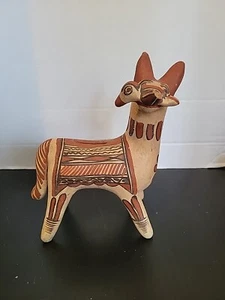 Vintage Mexican Folk Art Pottery Wolf With Bird Bank Hand Painted - Picture 1 of 6