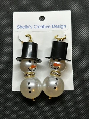 Brincos pendurados grandes de aço inoxidável folheados a ouro boneco de neve Natal - Imagem 1 de 3