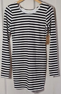 Vestido Billabong Talla M Nuevo con Etiquetas Negro Blanco Rayas Bodycon L/S Beetlejuice Coquette  Foto 1 de 4