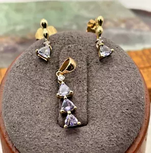 10k Solid Yellow Gold Lavender Tourmaline w/Diamond Earring/Pendant Set--318.25 - Picture 1 of 8
