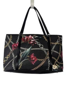Dana Buchman Purse/Bag/Tote Roses & Chains Pockets Faux Leather - Picture 1 of 15