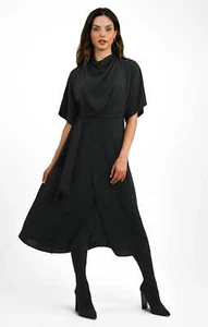 ASOS DESIGN Womens Black Midi Dress Wrap Style Short Sleeve RRP £44 - Picture 1 of 19