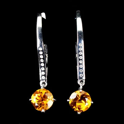 Pendientes redondos de plata de ley 925 amarillo citrino 10 mm circonita simulada Foto 1 de 4