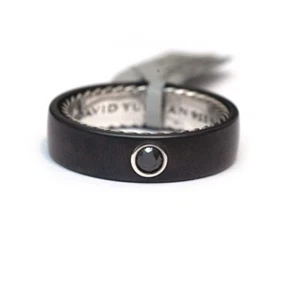 New DAVID YURMAN Mens 6mm Streamline Band Titanium Silver Black Diamond 10 - Picture 1 of 7