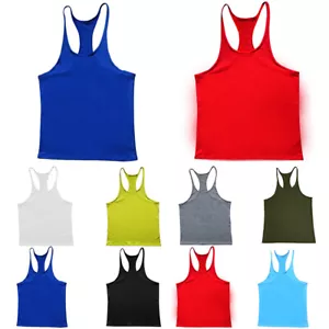 Herren Fitness Top Racerback Bodybuilding Muskel Stringer Einfarbig Tank I æ - Bild 1 von 26