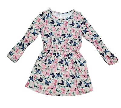Gymboree Girl Ivory Pink Blue Butterfly Long Sleeve Tunic Dress Sz M 7-8 - Image 1 of 4