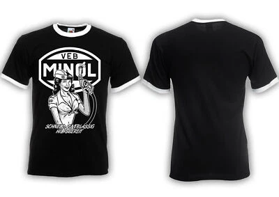 VEB MINOL Pin Up Ringer T-Shirt Schwarz  S - 5XL  Ostalgie Retro L60 DDR ,Minol - Bild 1 von 4